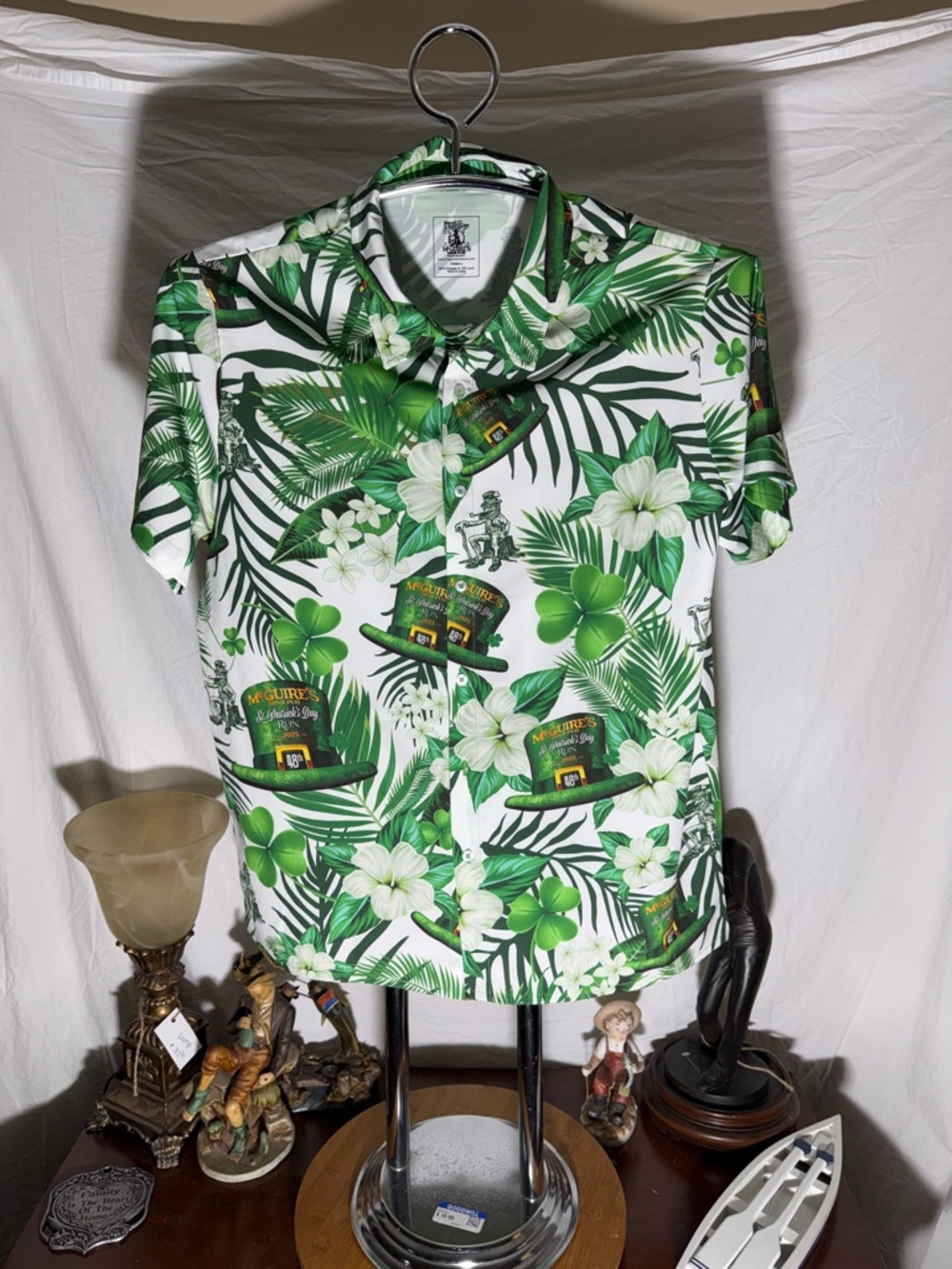 Green Tropical Print Short-Sleeve Polo Shirt -